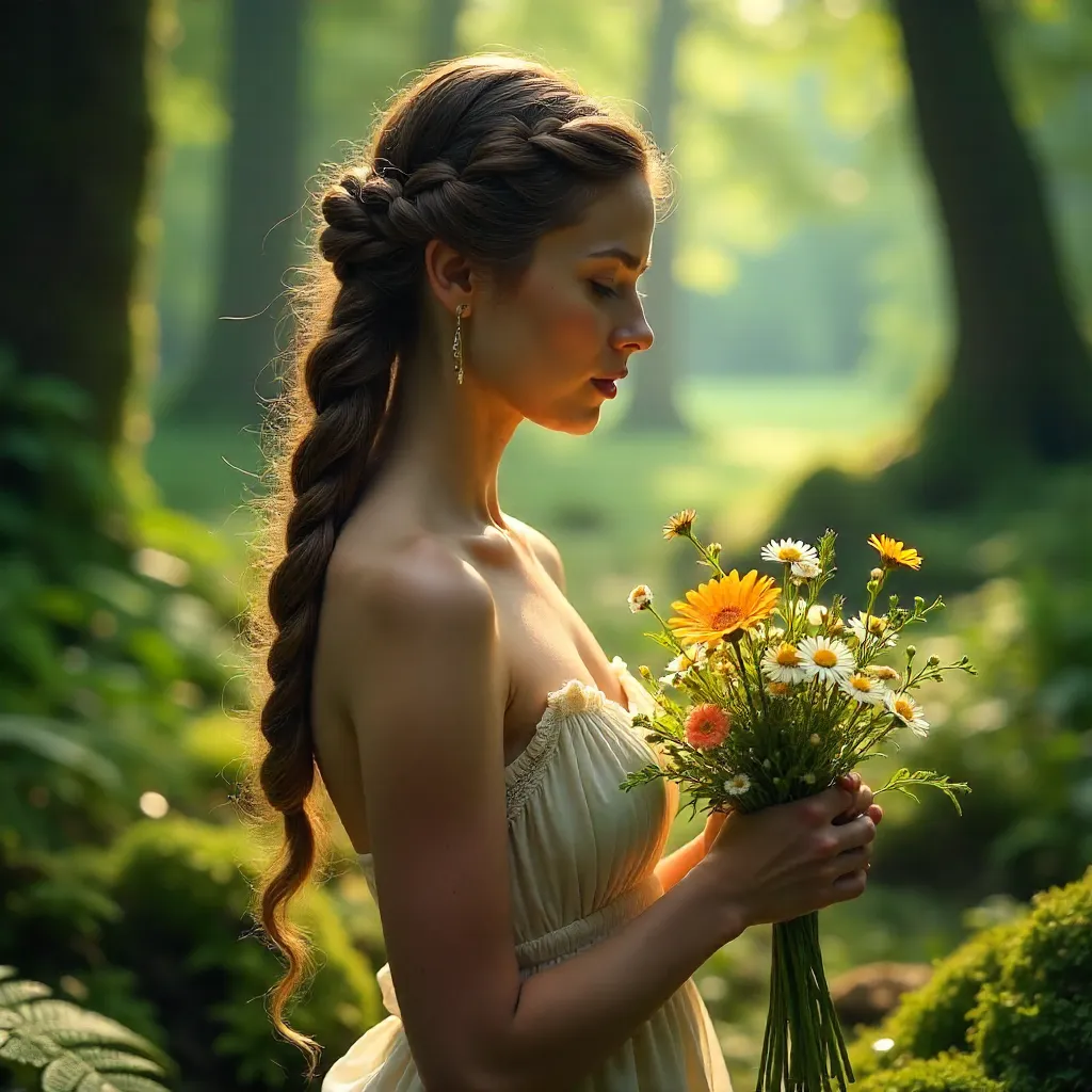 Enchanting Portrait: Woman with Braids in a Green Haven