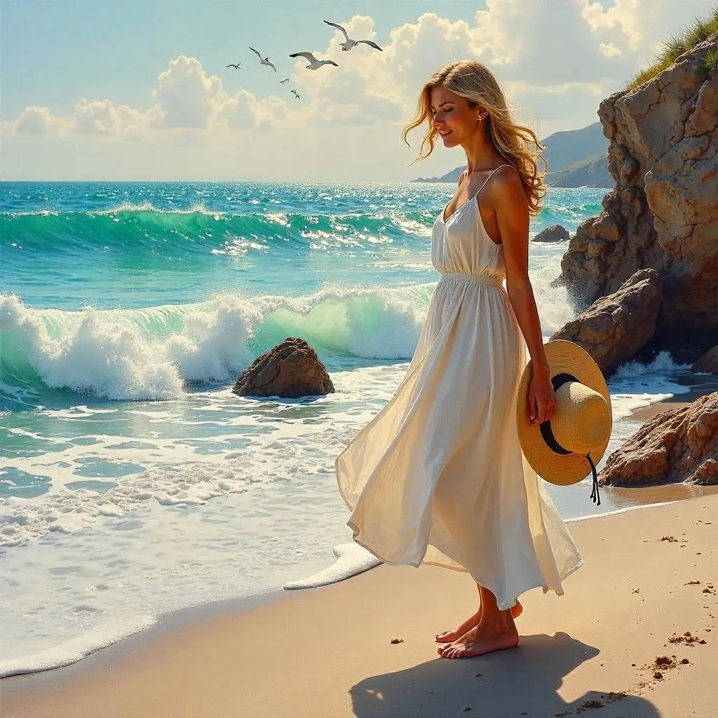 Coastal Chic: An Oil Portrait by the Sea