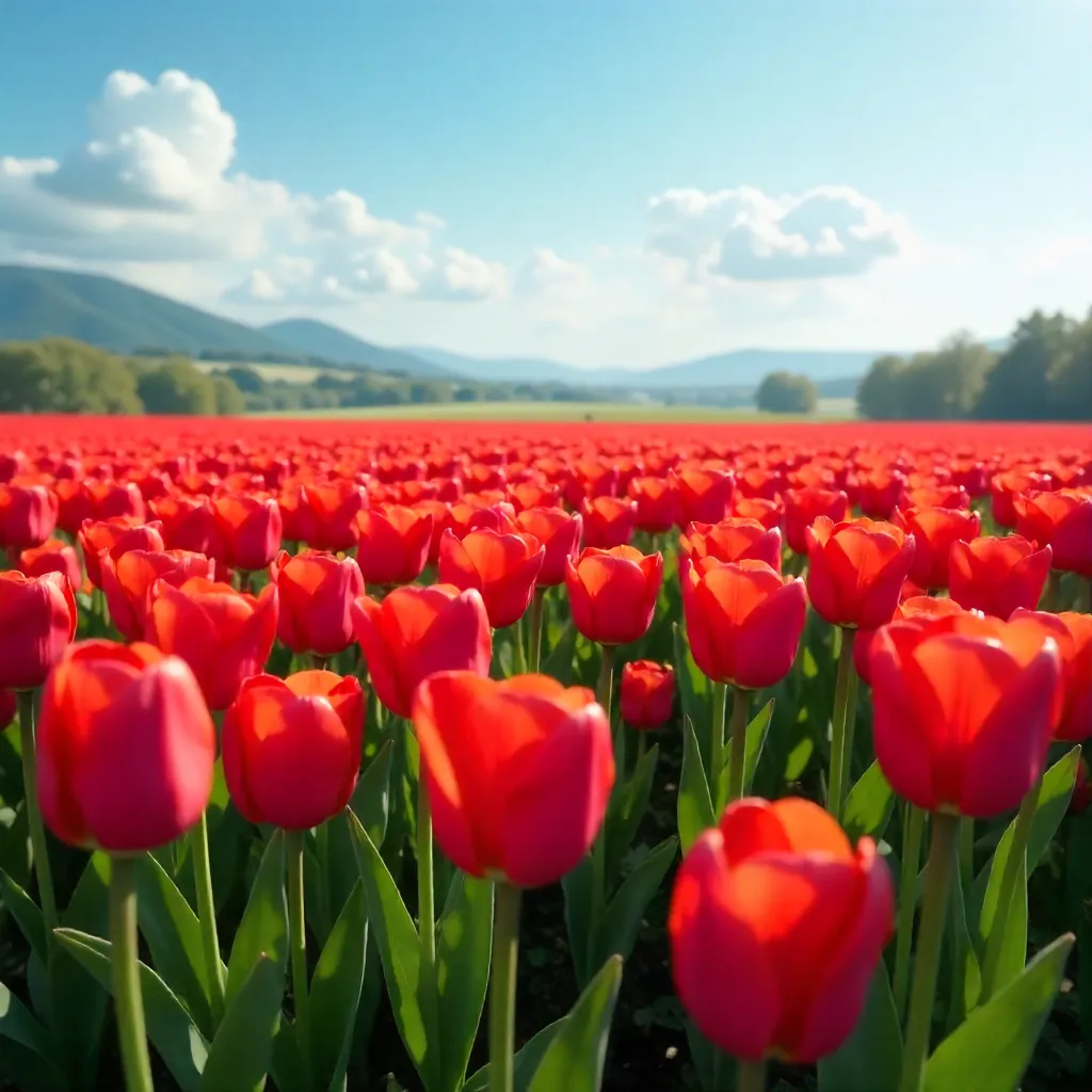 Vibrant Red Tulip Field in Spring