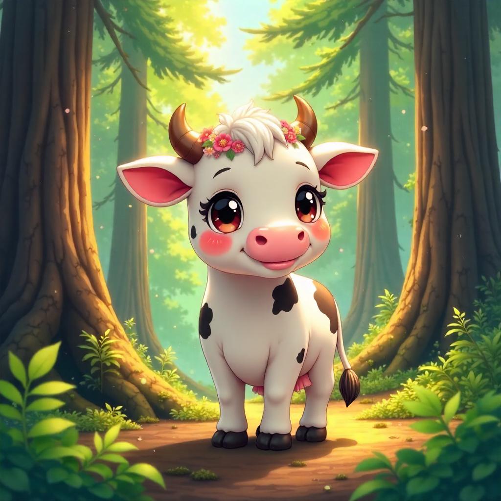 Anime Cow in a Redwood Forest