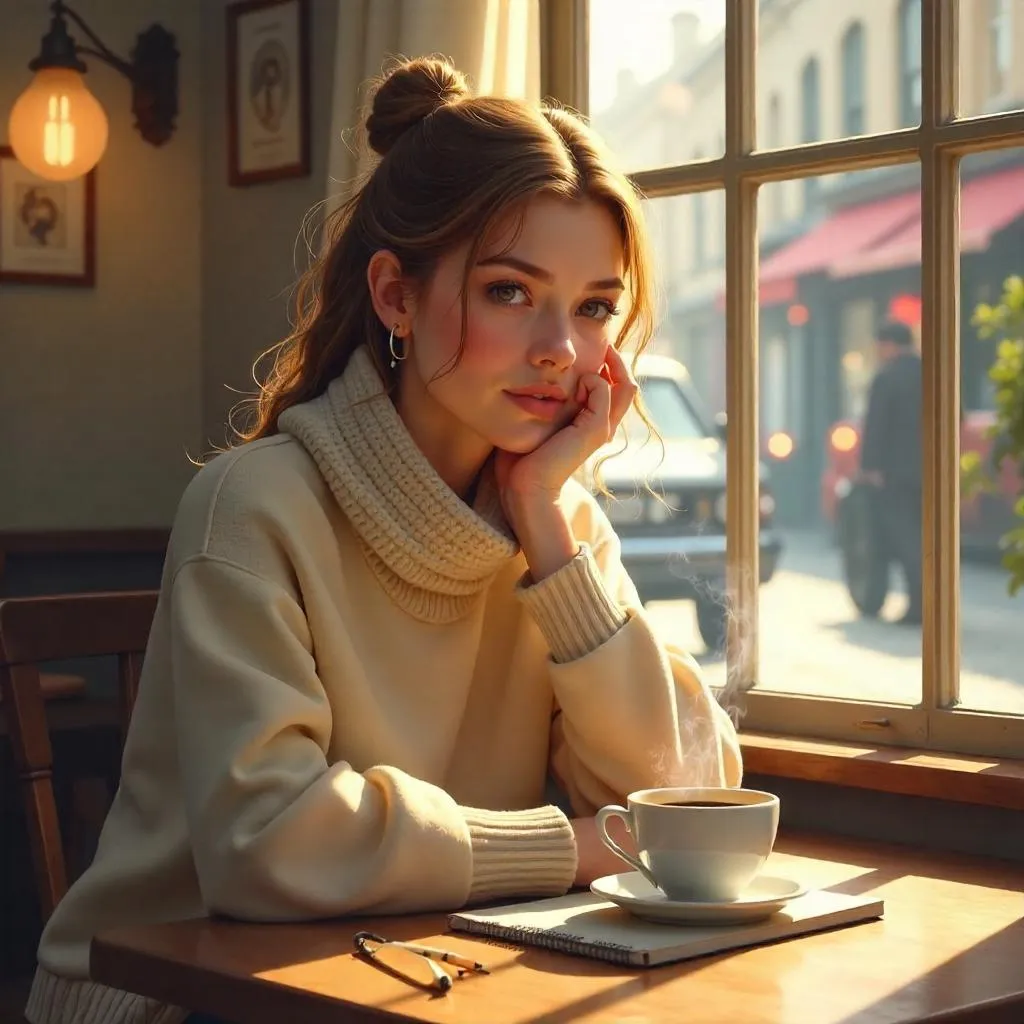 Concept Art: Young Woman in a Café