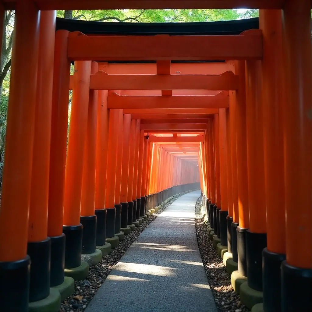 Serene Fushimi Inari Torii Corridor in Kyoto