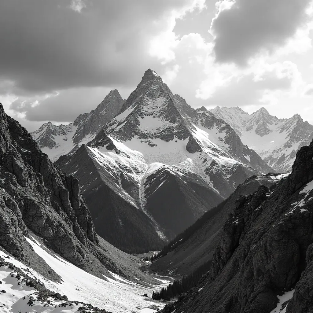Dramatic Black and White Rockies under Cloudy Sky (Colorado)