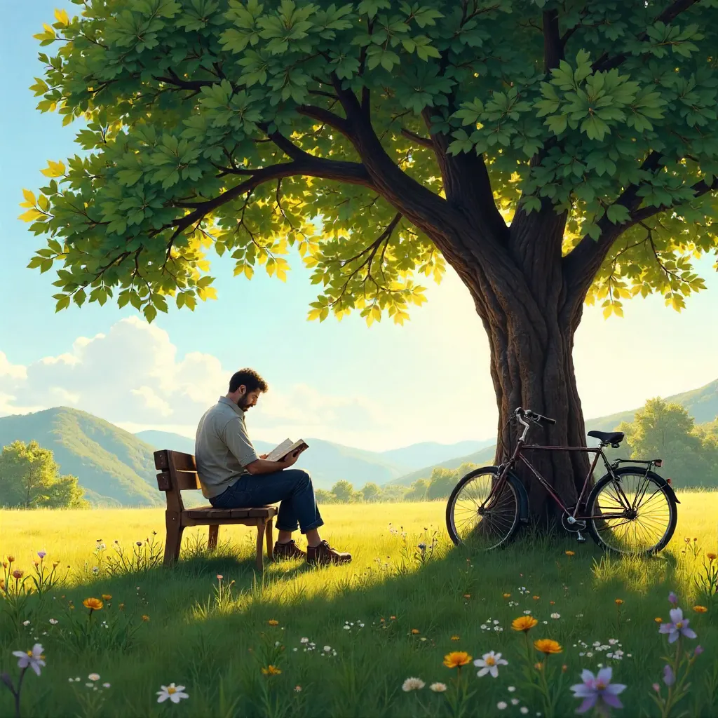 Sunny Day Reading Under a Tree with Bicycle