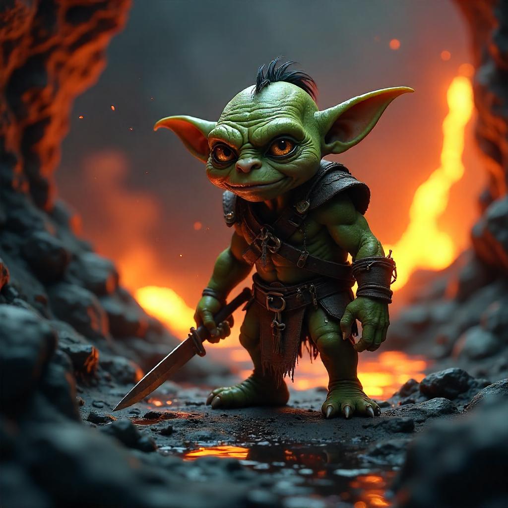 Volcanic Goblin: 3D Render Near Lava Flow