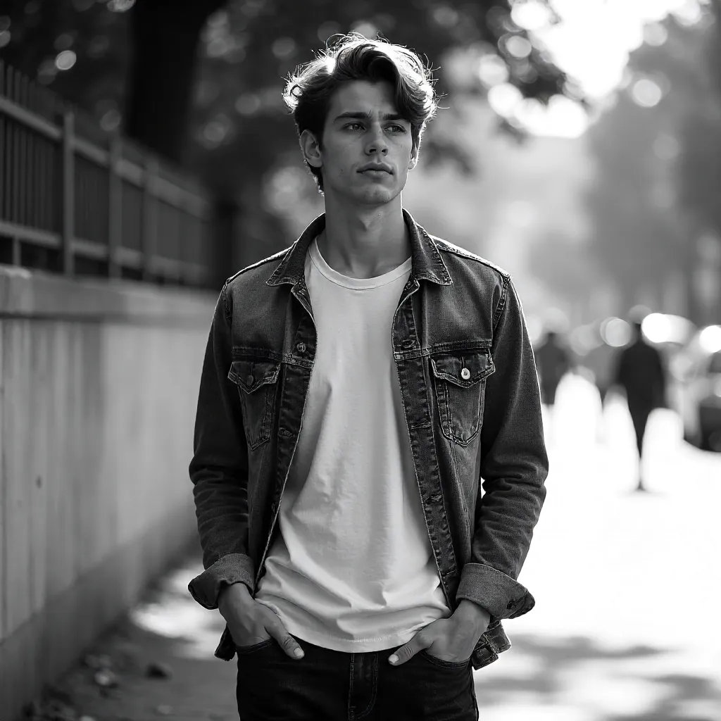 Thoughtful Black-and-White Outdoor Portrait