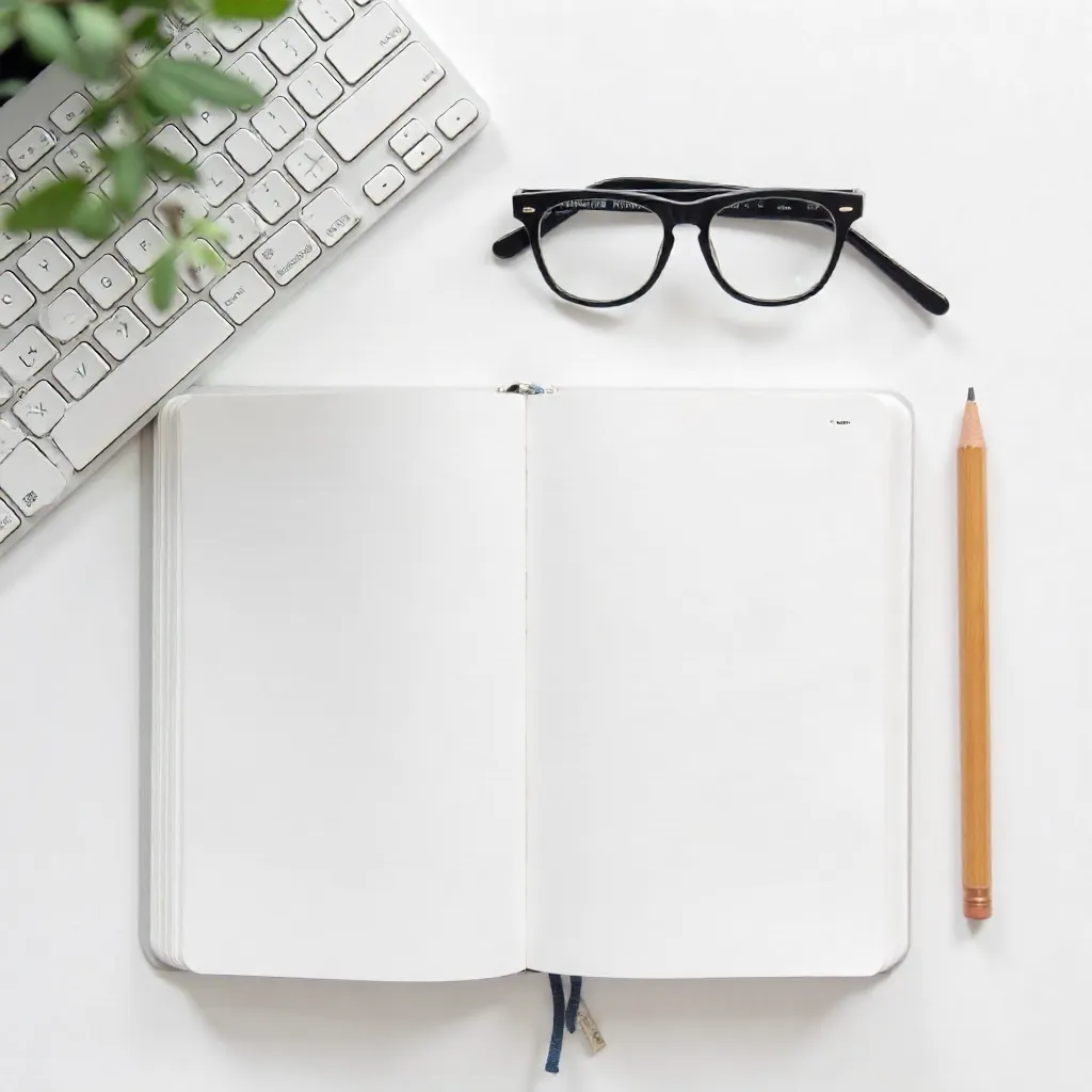Minimalist White Home Office with Glasses & Keyboard