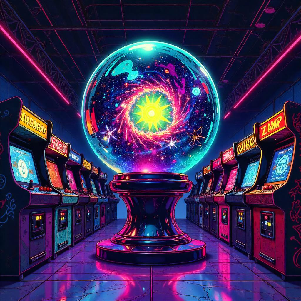 Neon Arcade Crystal Ball — Comic Book Scene