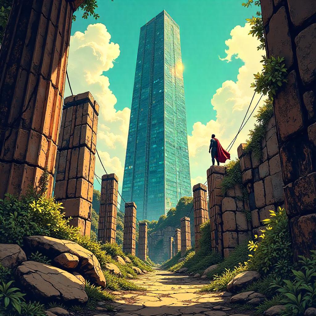 Skyscraper Crowned by Ruins: A Comic Clash