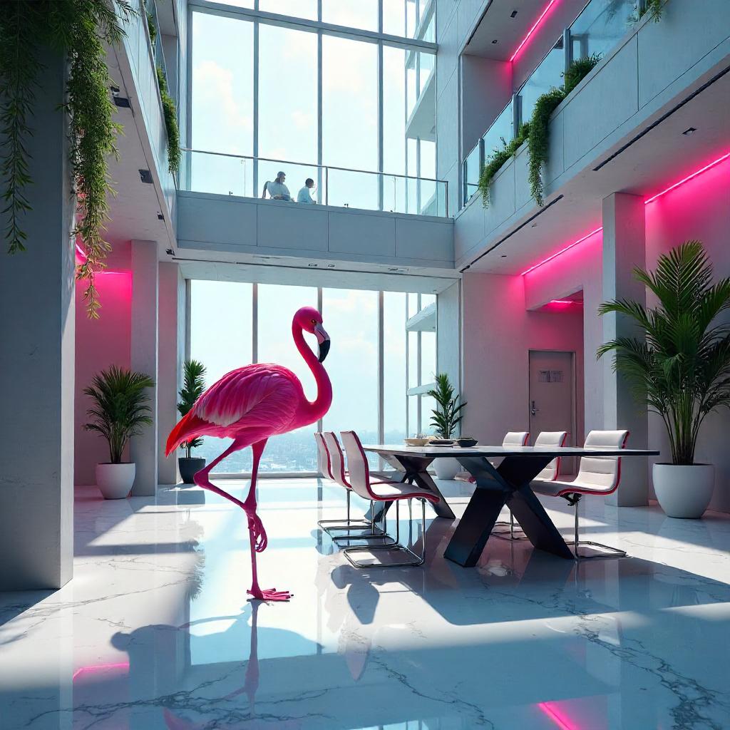 Flamingo in a Modern Office: Concept Art