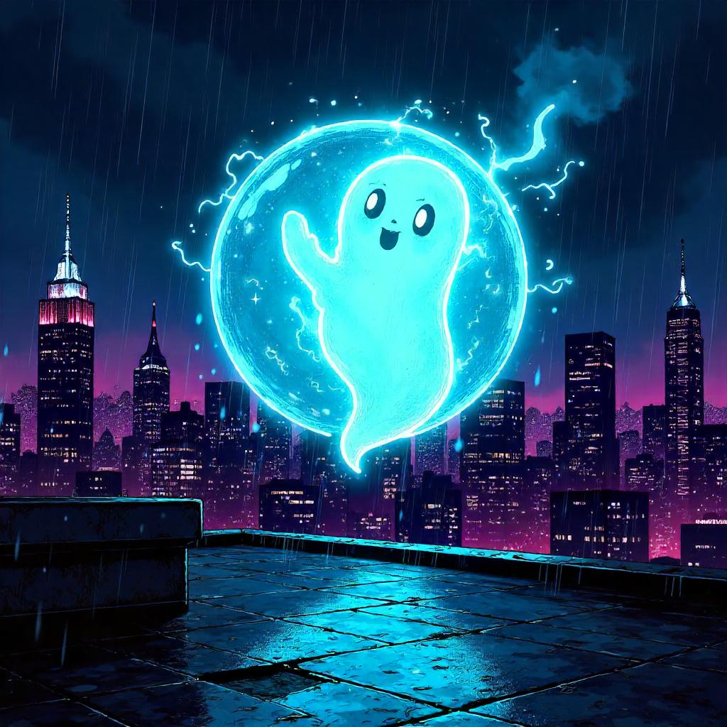 Spirit Orb on a Rooftop in Comic Book Style