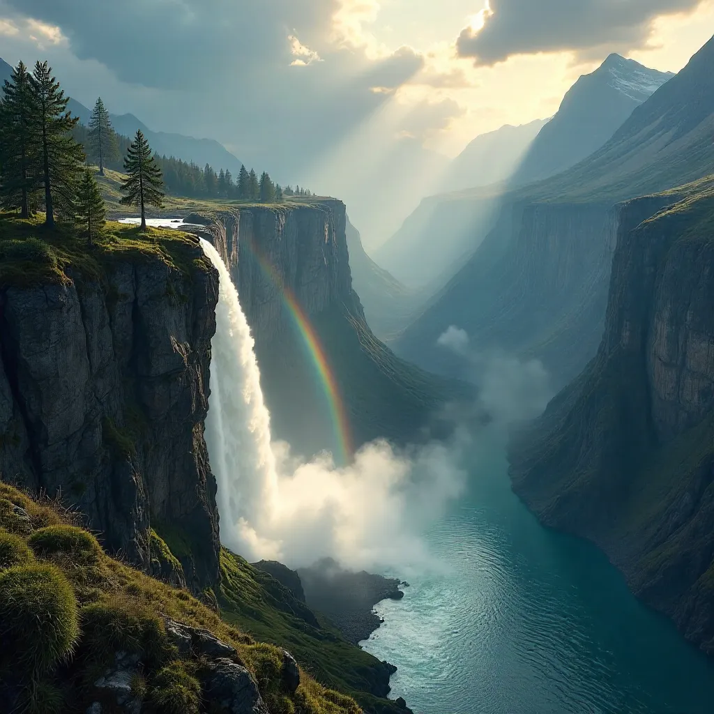 Towering Waterfall Above the Clouds