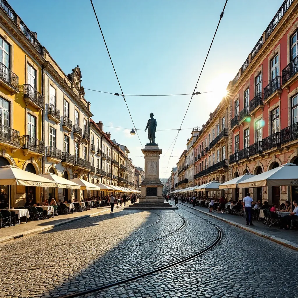 Vibrant Rossio Square: Colorful Lisbon Facades
