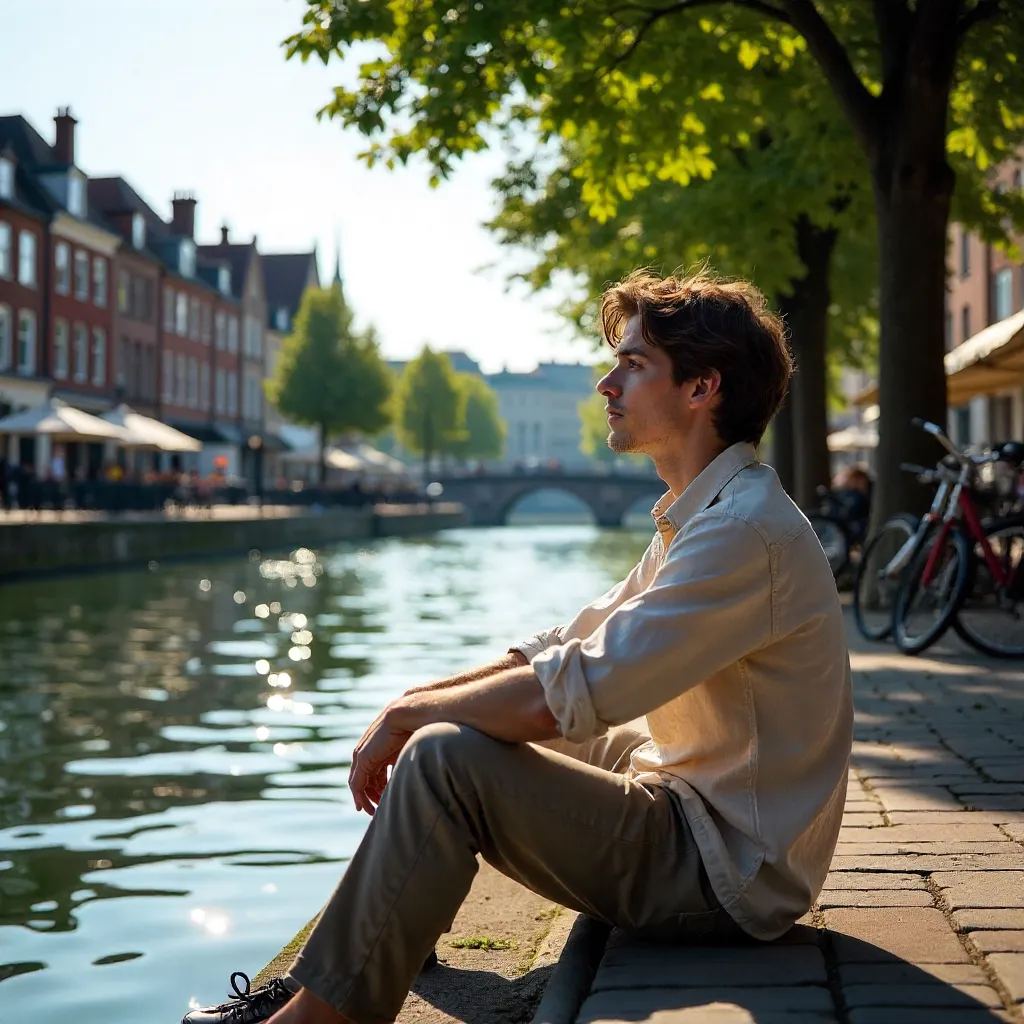 Sunlit Contemplation by Lille's Deûle River