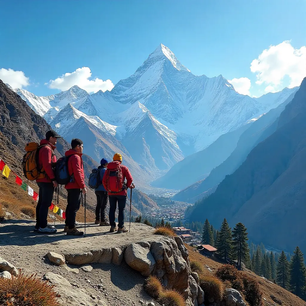 Hikers at Namche: Himalayan Vista