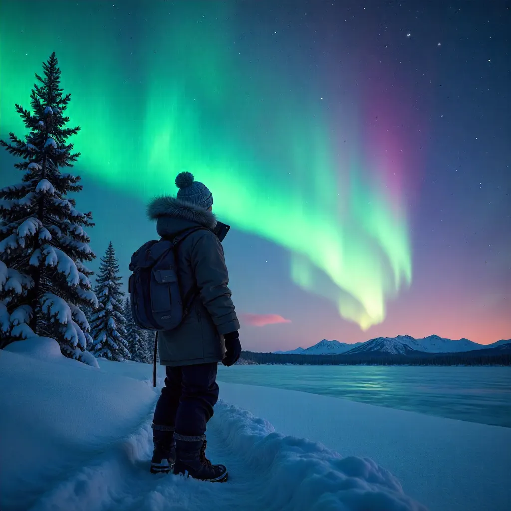 A Person Beneath Sweden's Northern Lights