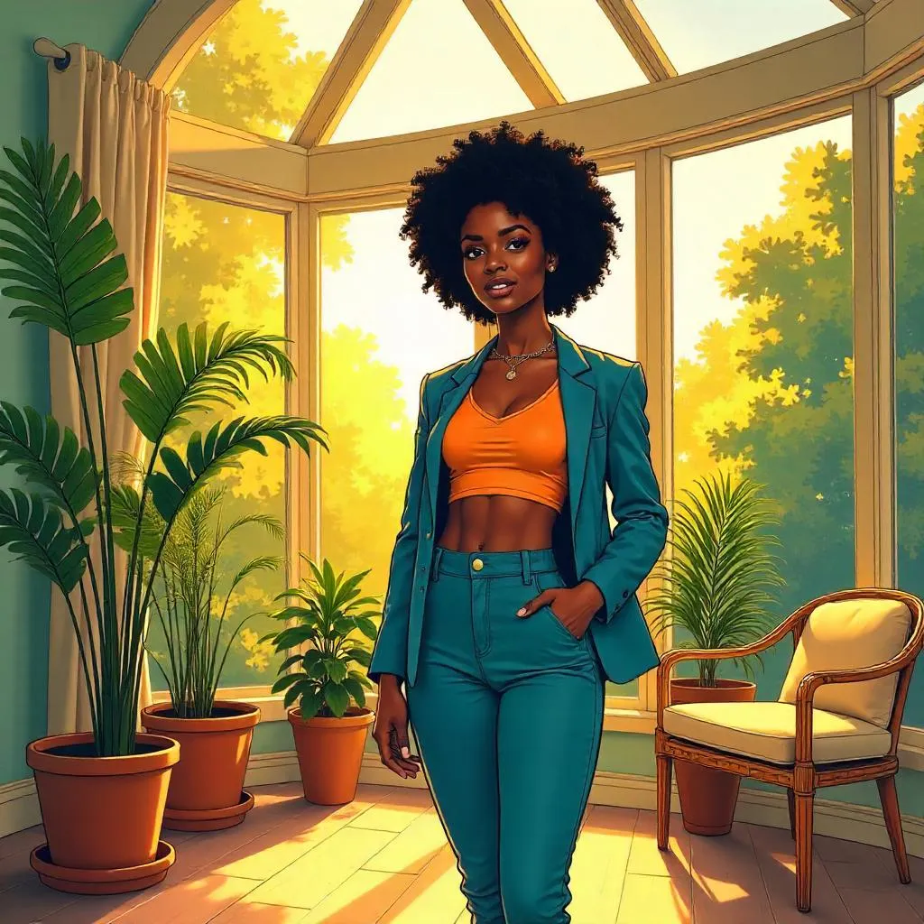 Sunlit Sunroom Heroine in Comic Style
