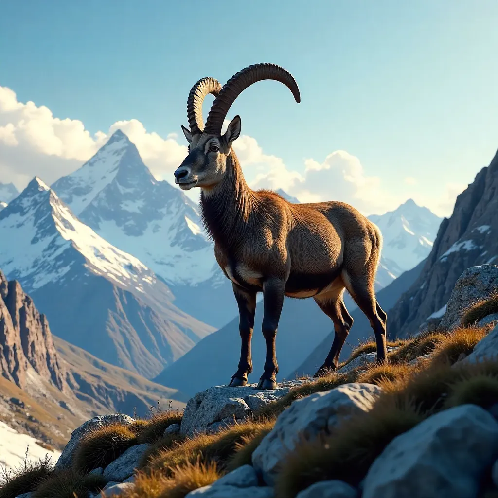 Majestic Alpine Ibex on Rugged Mountain Rocks