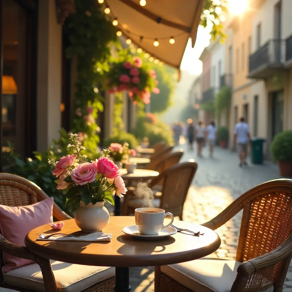 Golden Hour Café: Wicker Chairs and Florals