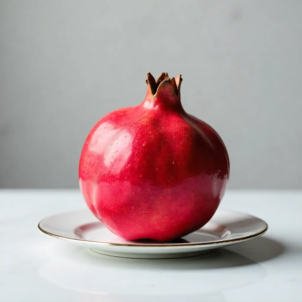 Ripe Pomegranate on White Metal Plate