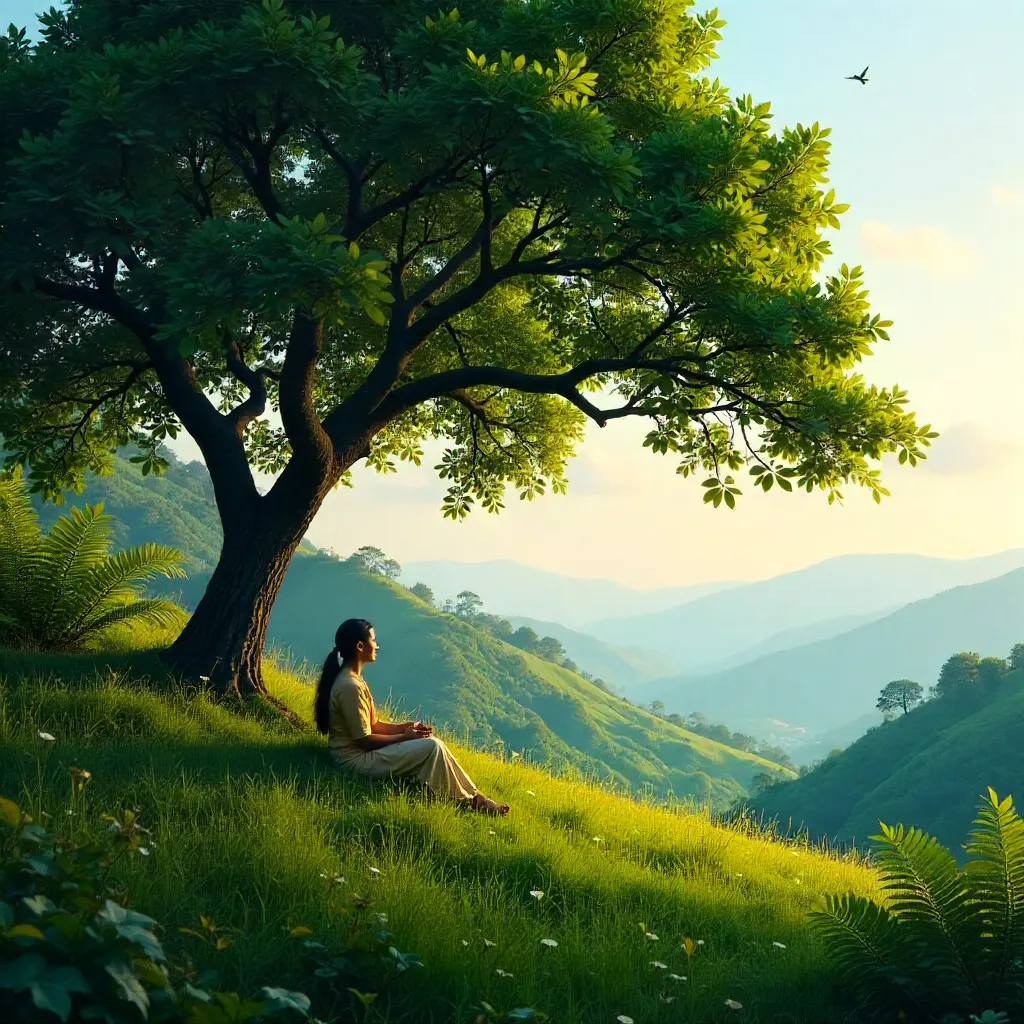 Tranquil Hillside Moment Under a Tree in KL, India