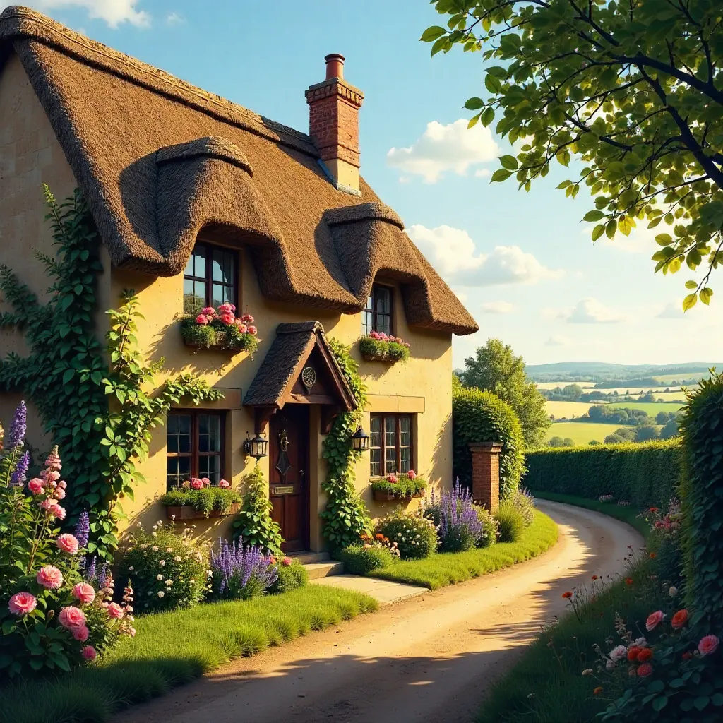 Thatched Cotswold Cottage in Golden Evening Light