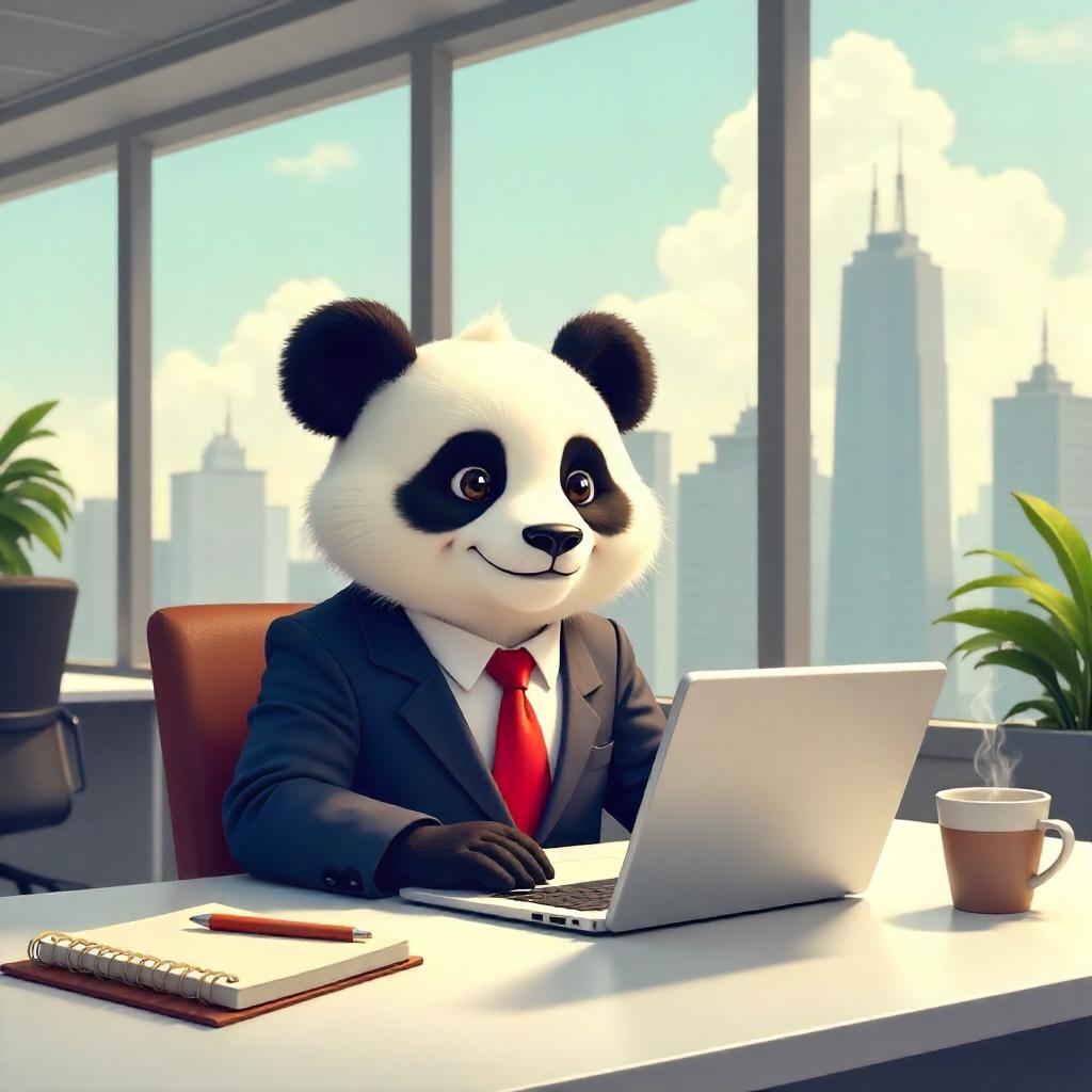 Panda in a Modern Office: Digital Art Scene
