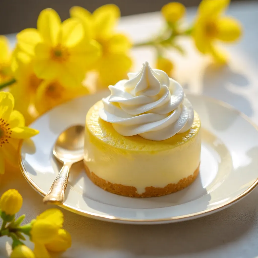 Elegant Dessert with Whipped Cream and Mimosa Flowers