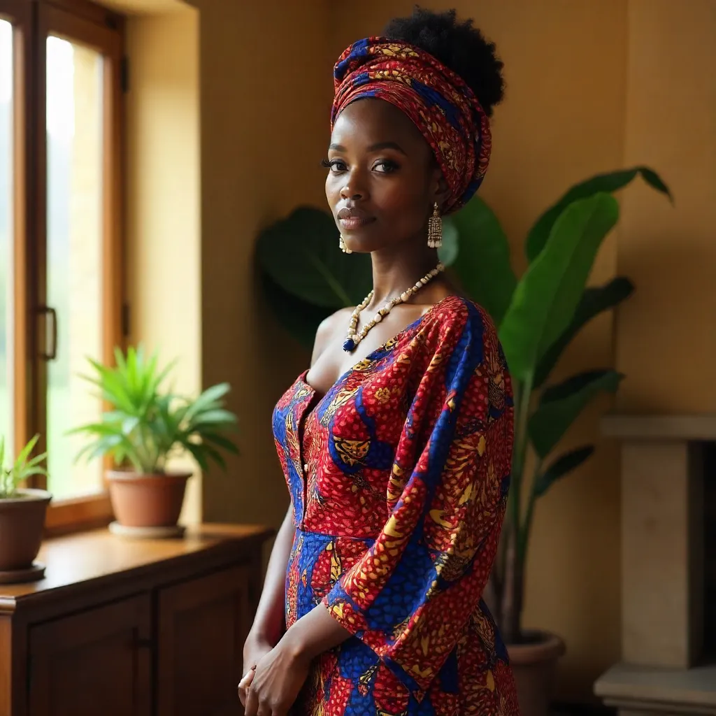 Graceful Woman in Traditional African Attire Indoors