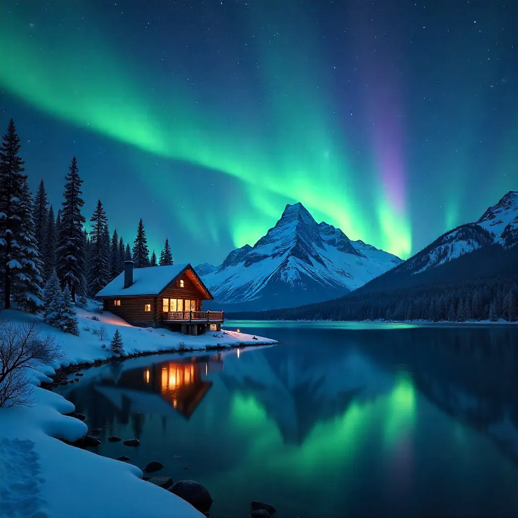 Aurora over Canadian Pines: Night Sky Symphony