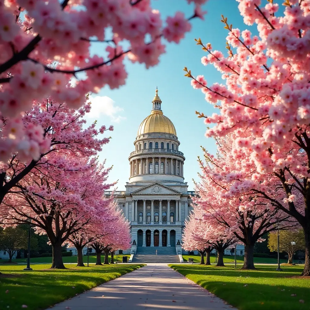 Cherry Blossoms Framing Olympia's Capitol Dome