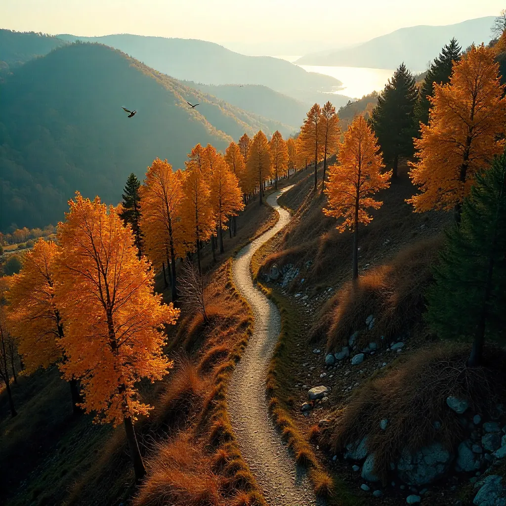 Aerial Serpentine Trail in Golden Kocaeli Forest