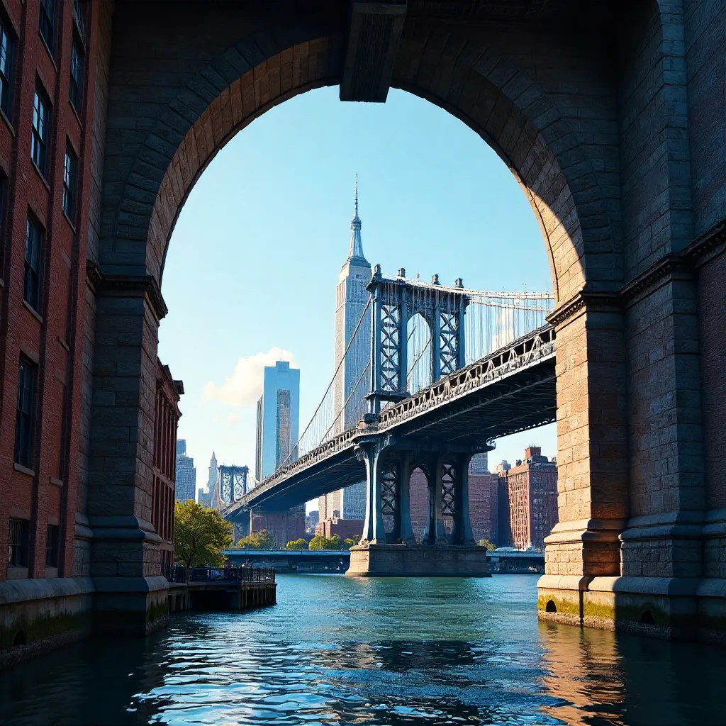 Empire State through Manhattan Bridge in Daylight