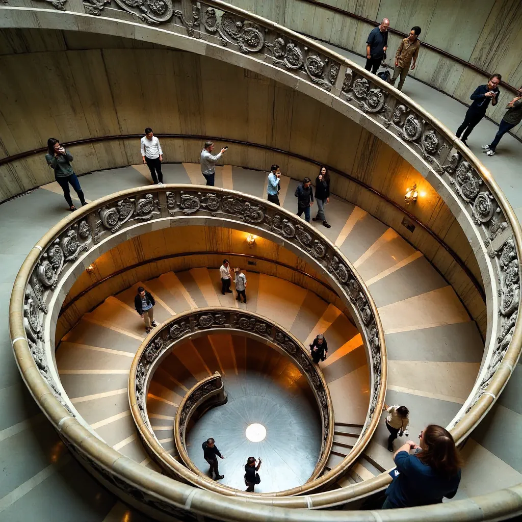Iconic Vatican Staircase: Tourists on the Spiral