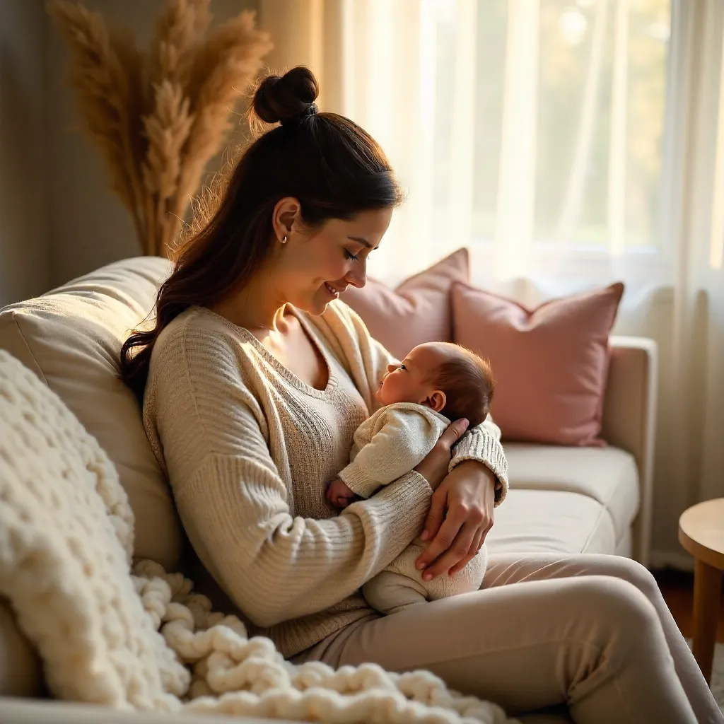 Cozy Mother and Baby Portrait in Warm Light