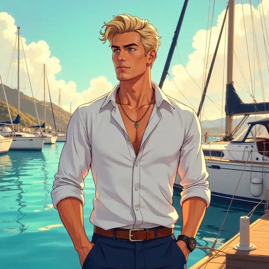 Anime Handsome White Man at the Marina