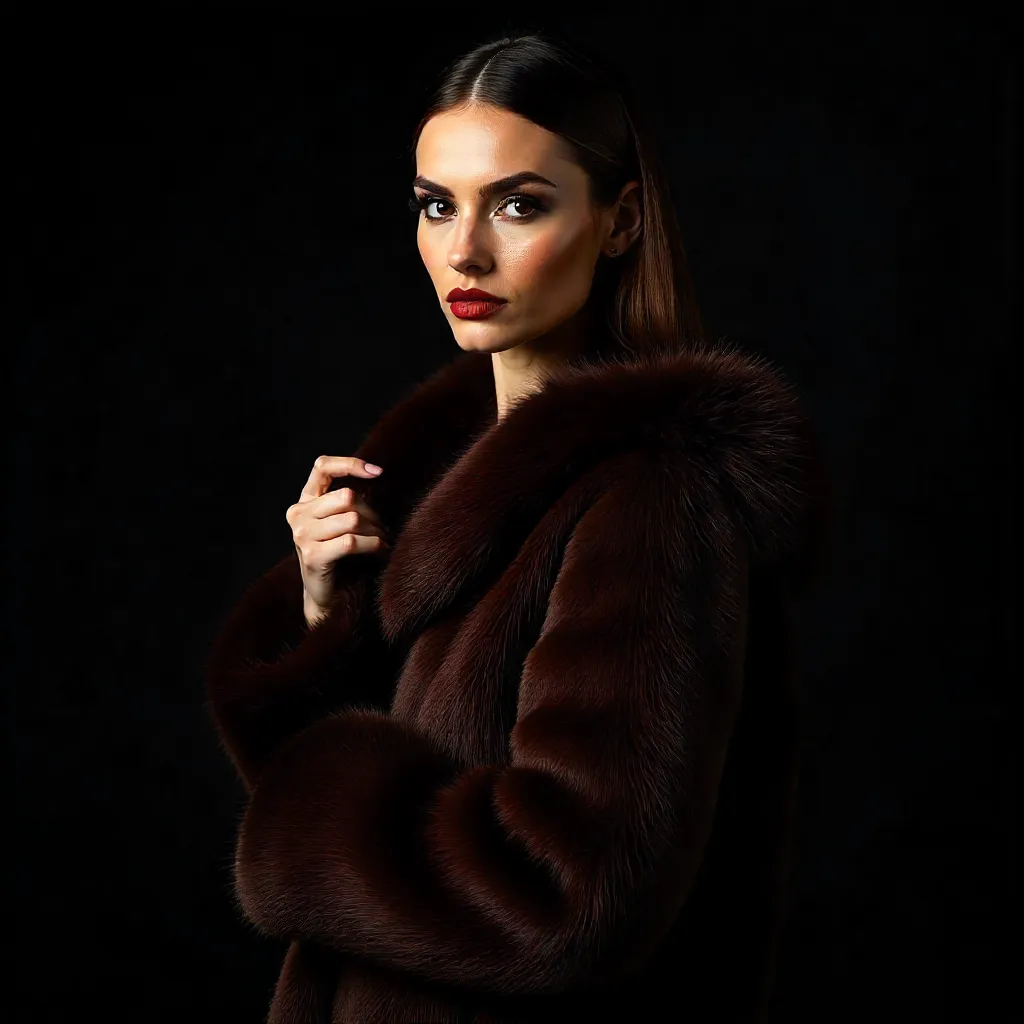 Dramatic Luxe Fur Coat Fashion Portrait