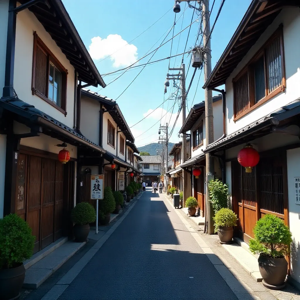 Sunlit Kyoto Street with Traditional Japanese Architecture