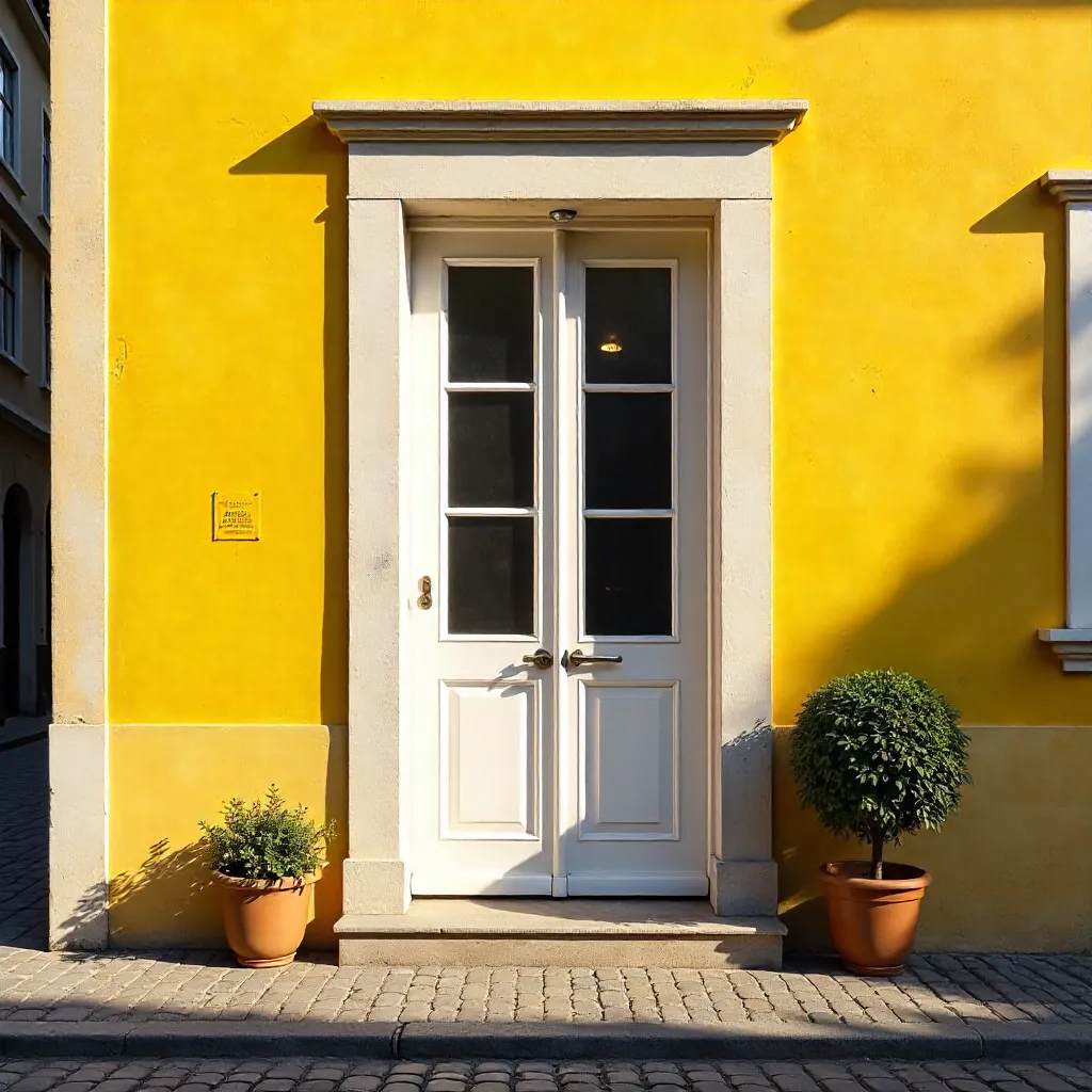 Golden Yellow Facade with White Pane Door