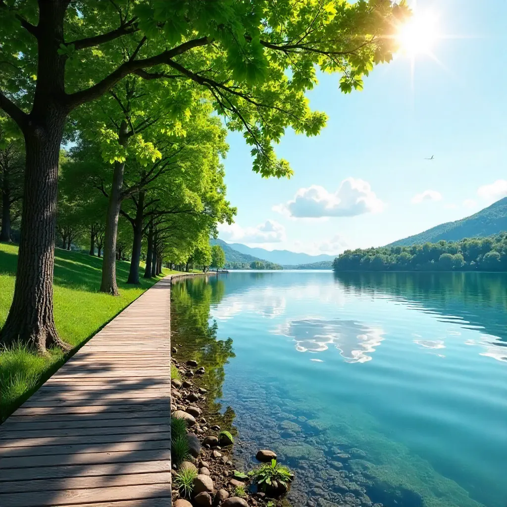 Tranquil Lakeside Reflections on a Sunny Day