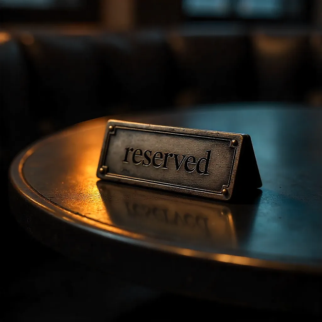 Reserved Metal Sign on a Circular Steel Table