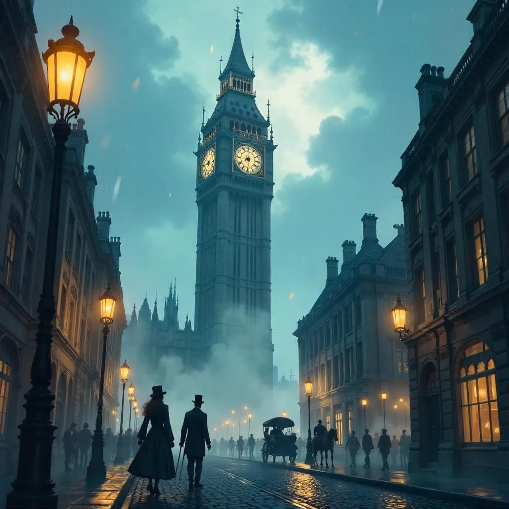 Anime Tower in Foggy Victorian London