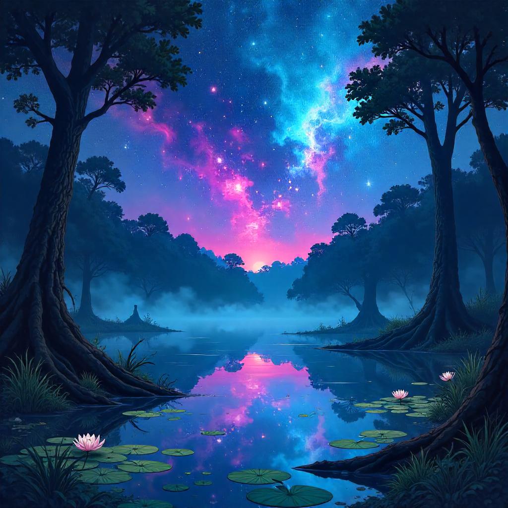 Neon Nebula Swamp in Anime Dreamscape