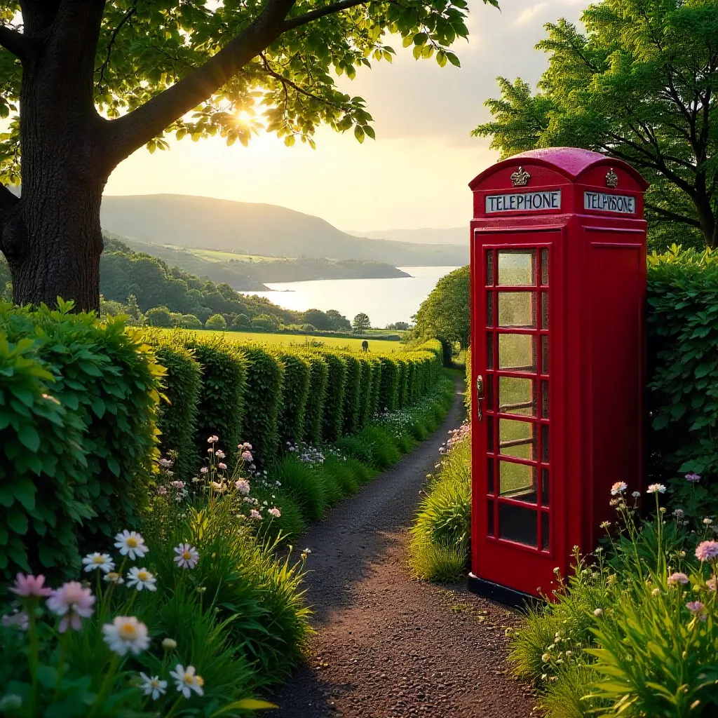 Red Telephone Box Amid Greenery in Avoch, Scotland