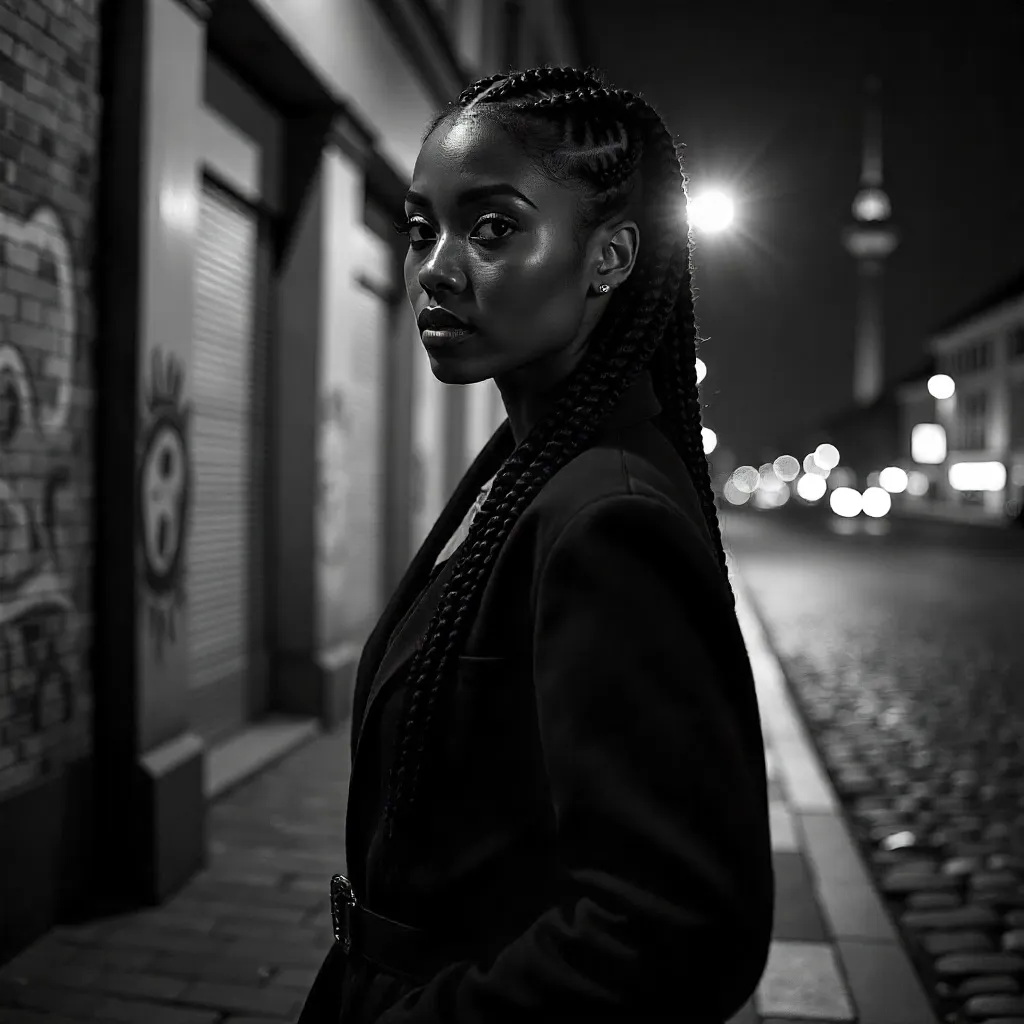 Berlin Braided Portrait in High-Contrast Black and White