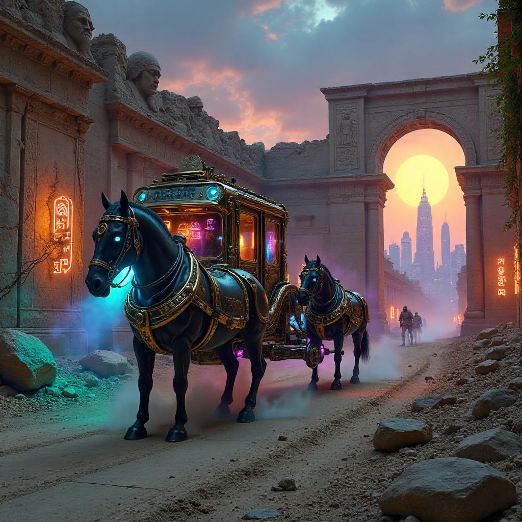 Neon Carriage in the Ancient Ruins