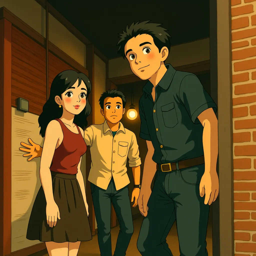 Glen Powell, Anthony Ramos, and Daisy Edgar-Jones in Twisters (2024) - Ghibli style