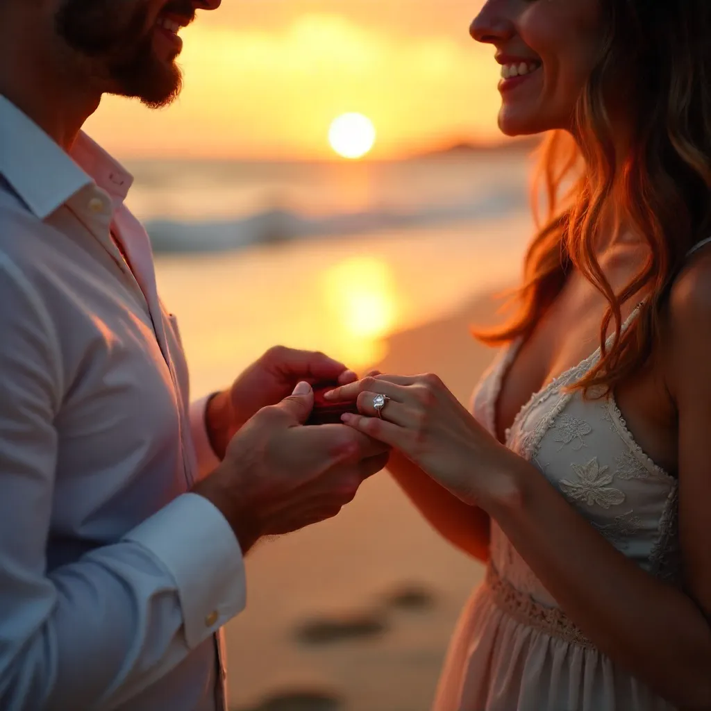 Sunset Ring Exchange: A Romantic Proposal