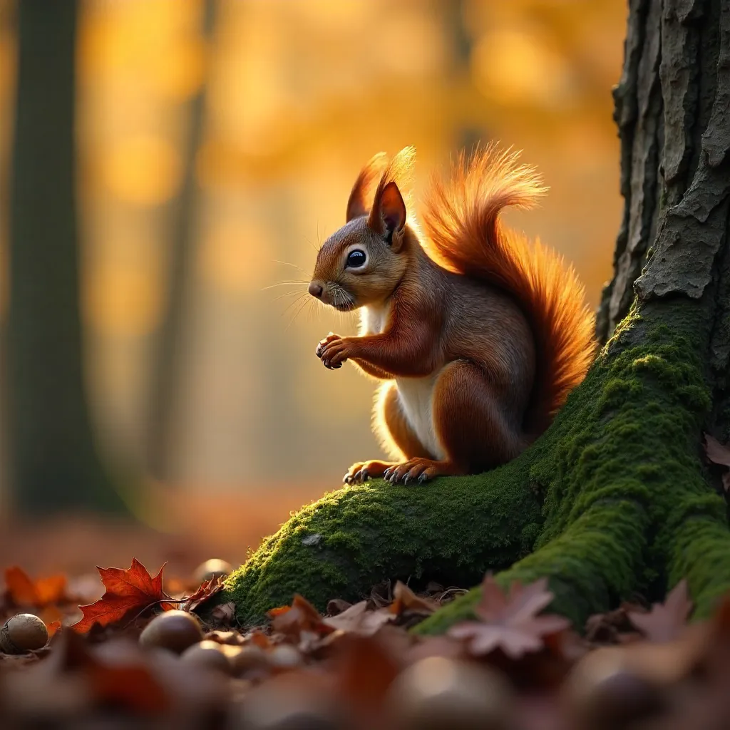 Autumn Squirrel in a Golden Forest