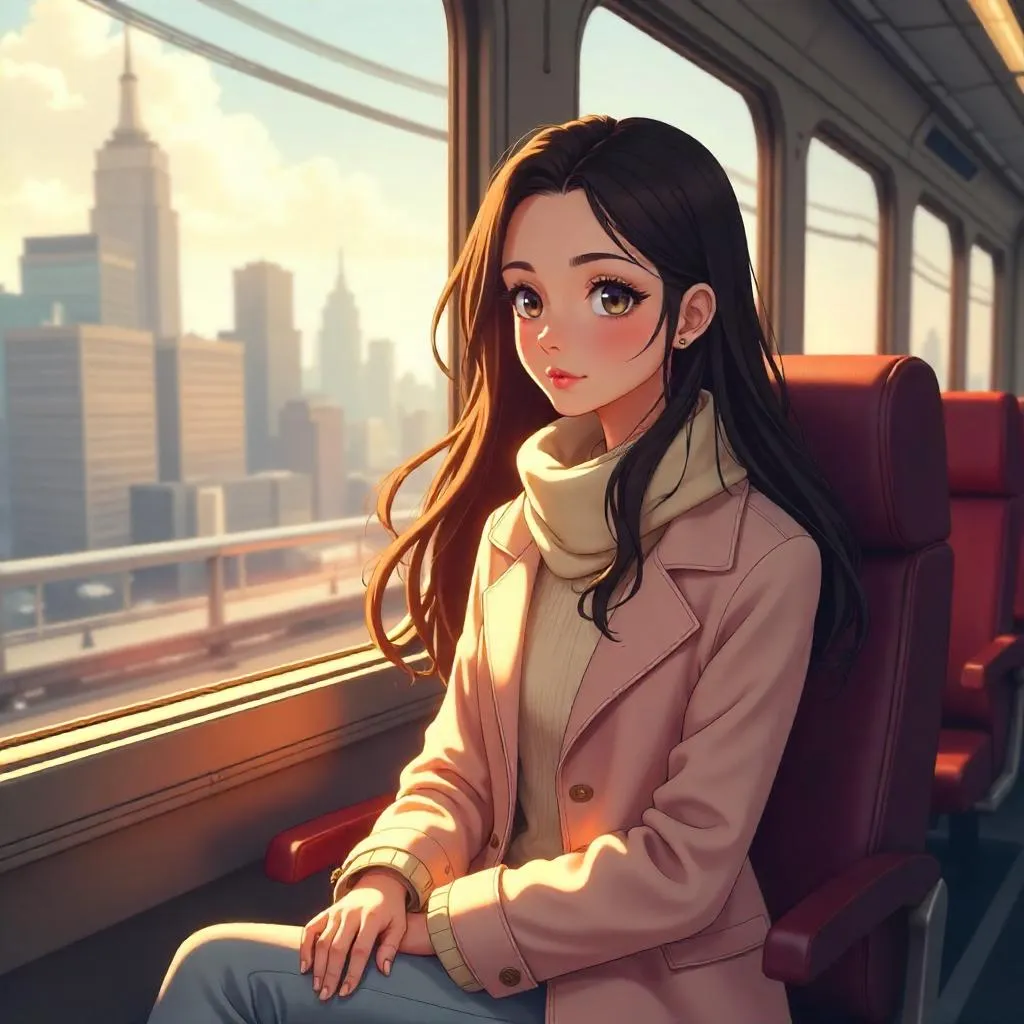 Anime Beauty on a Train: An Adult Woman Portrait